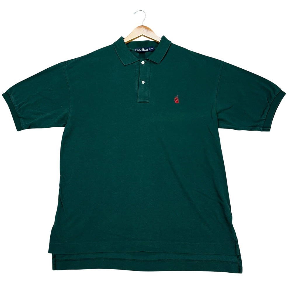 VTG Nautica Polo Shirt Mens XL Green Short Sleeve Performance Golf Classic LOGO